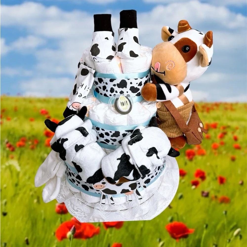 Cow Diaper Cake, Farm Baby Shower Gift